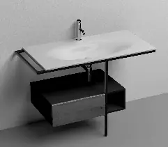 THELMA struttura a terra in acciaio inox nero matt per lavabo Shape 102 cm cassetto nero matt con frontale rovere