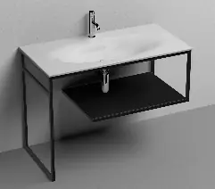 LOUISE struttura a terra in acciaio inox nero matt con ripiano in gres nero per lavabo Shape 102 cm