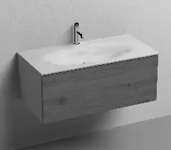MOBILE sospeso bianco con frontale rovere e sifone salvaspazio per lavabo Shape 102 cm