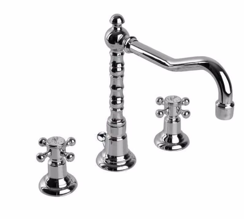 Adams Batteria per lavabo 3 fori con bocca girevole alta e scarico da 1” 1/4 e tappo a copertura totale — 523080