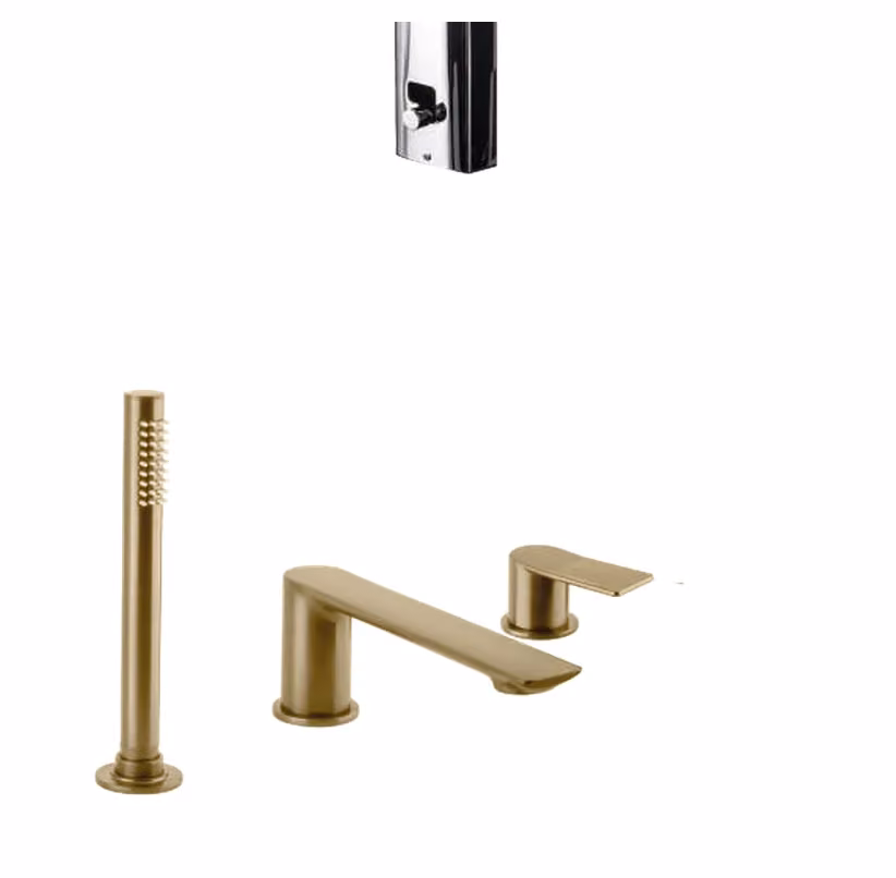 Saint-Tropez Batteria per bordo vasca 3 fori con miscelatore monocomando, bocca deviatore, flessibile Gliss 1,5m e doccetta — 851393