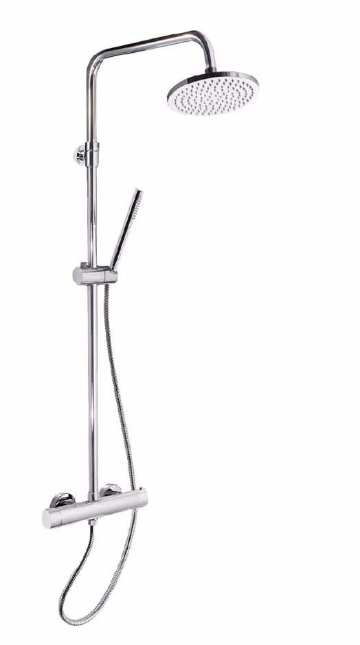 Miscelatore termostatico per doccia con colonna doccia telescopica integrata, deviatore, flessibile 1,5m, doccetta e soffione ottone, 200mm — 962268