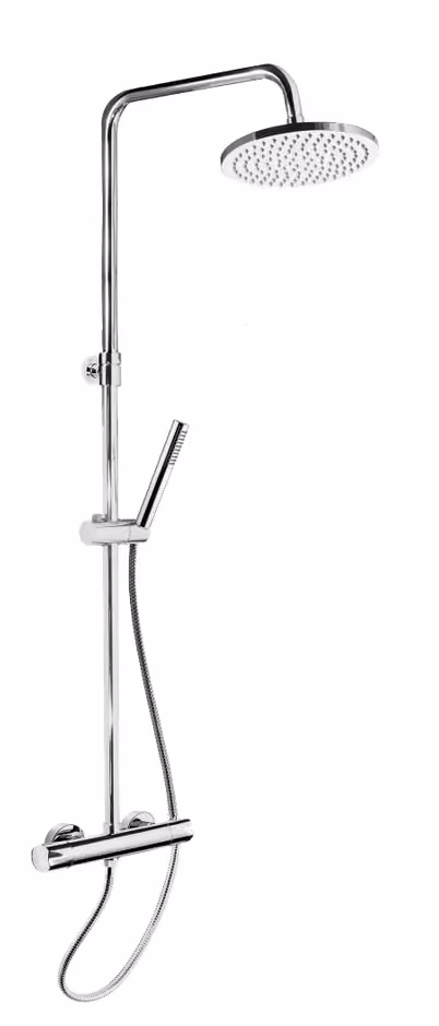 Miscelatore termostatico per doccia con deviatore, colonna doccia telescopica integrata, flessibile 1,5m, doccetta in abs, e soffione in abs Ø200mm — 962279