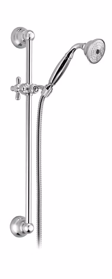 Asta per doccia in ottone, Ø 18mm, con supporto doccia orientabile in ottone, flessibile doppia aggraffatura 1,5m e doccetta in ottone — 992008