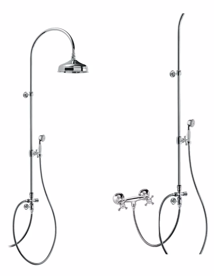 Colonna telescopica per doccia con soffione ottone, Ø 200mm, deviatore, flessibile 1,5m e doccetta ottone — 9958B1