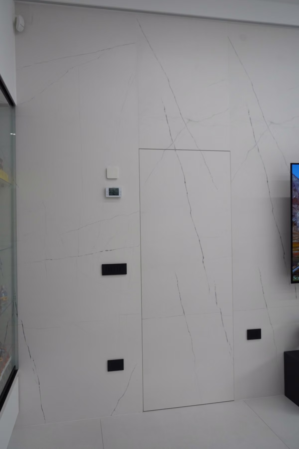 Rivestimento venato con porta a filo chiusa